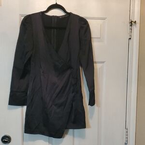 ZARA Trafaluc Black Satin Wrap Dress Lace Up Detail Size Small